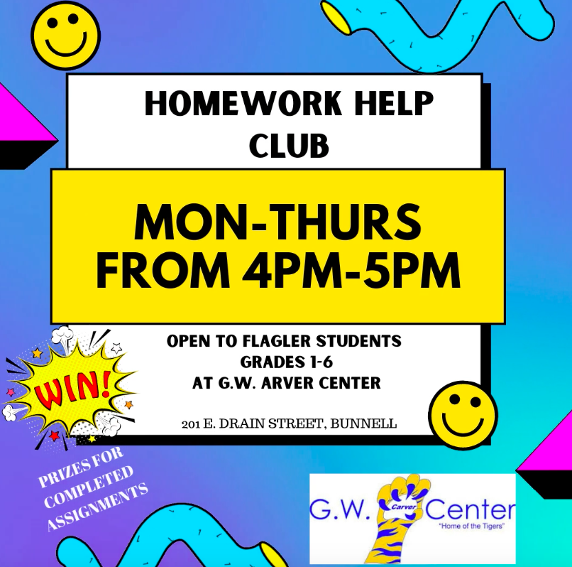 GWCarverTigers's tweet photo. Come get help with your homework and get entered to win prizes up to a $50 gift card!  Every student who shows up tonight will be entered into the prize drawing!  4 O'clock at the G.W. Carver Community Center in Bunnell!  #itstheplacetobe https://t.co/hjg6uwSm7L