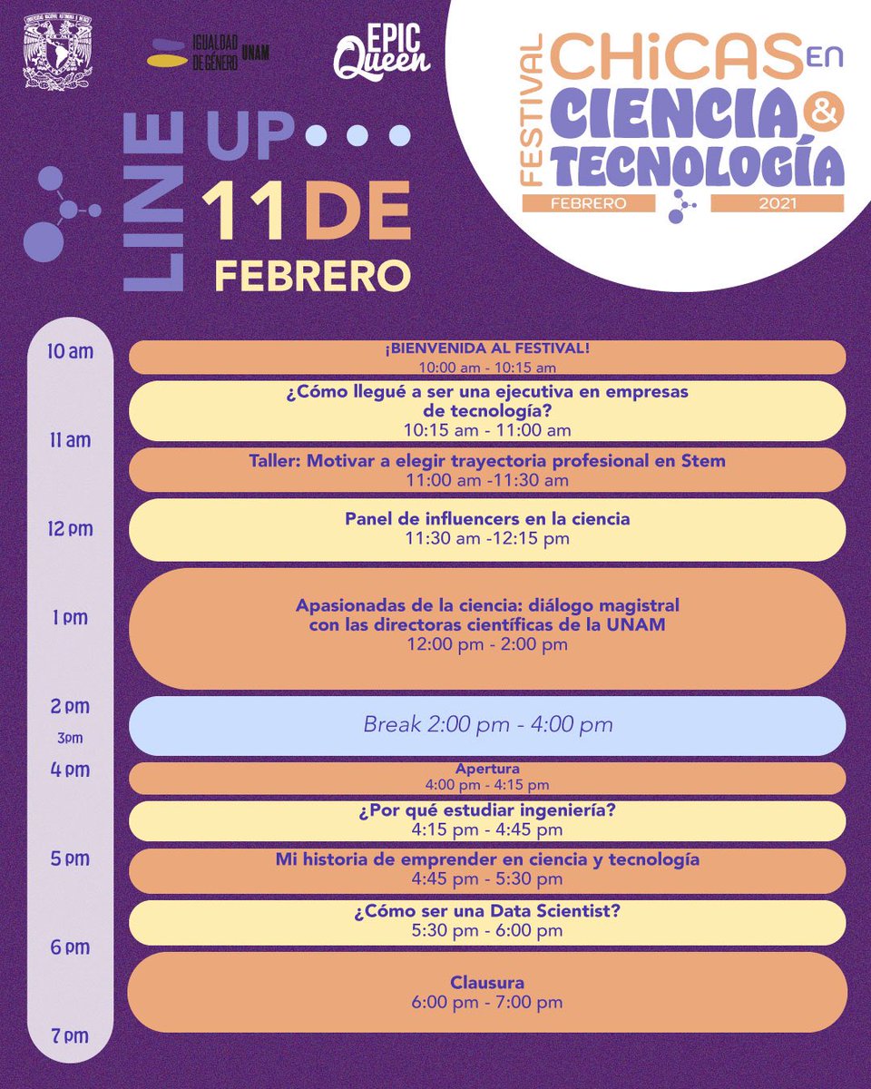 Lineup del día de hoy. 🥰
#festivaldemujeresyniñasenlaciencia #unam #stem