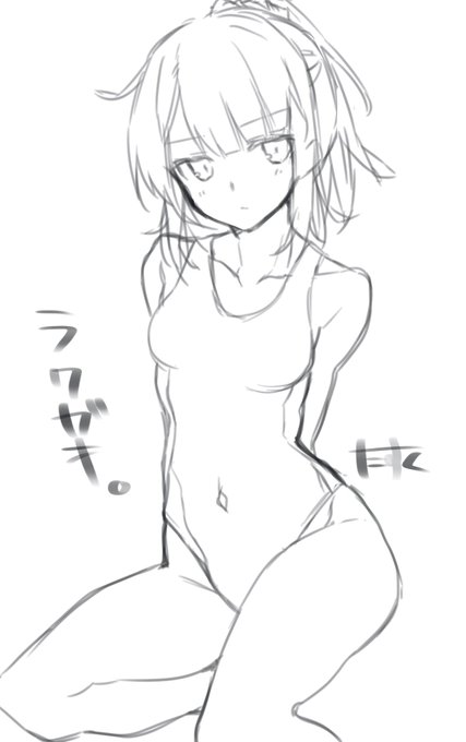 息抜きにゆるキャン見つつしたラクガキのちよもも(水着) 