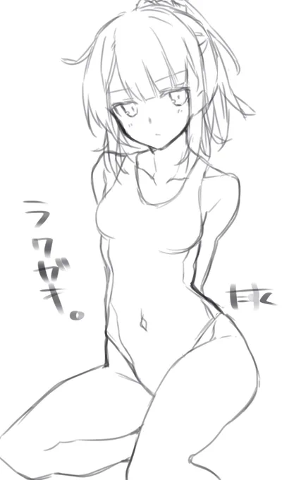 息抜きにゆるキャン見つつしたラクガキのちよもも(水着) 