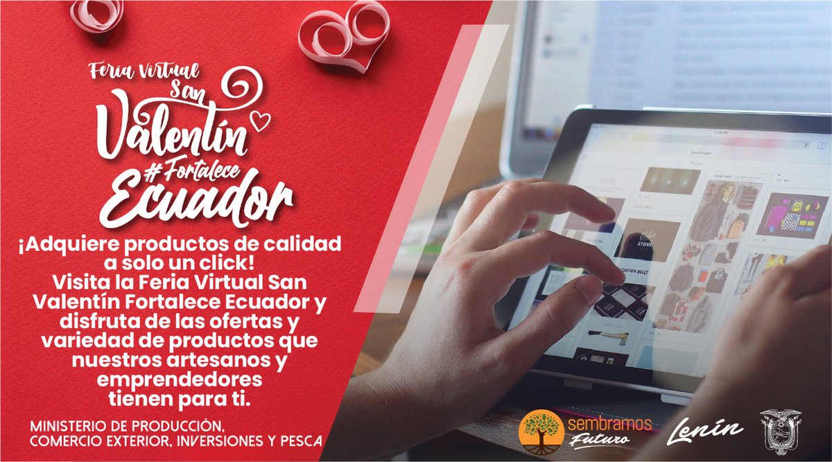 La Feria Virtual San Valentín #FortaleceEcuador es una plataforma creada por <a href="/Produccion_Ecu/">Ministerio de Producción</a> para apoyar a nuestros artesanos, emprendedores y pequeños empresarios. Conoce sus productos ingresando a: 
 bit.ly/3fzgVWG.
#JuntosEcuador