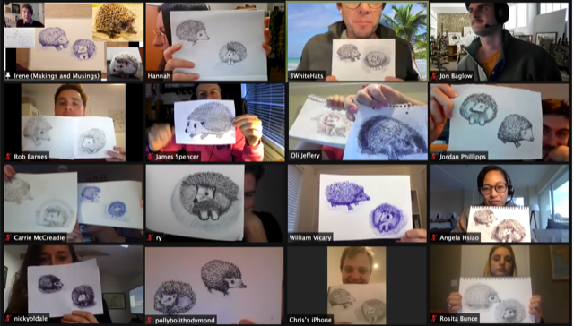 3WhiteHats's tweet photo. A huge thank you to the very talented @MakingsMusings for running a #mindfulness drawing workshop for us. A perfect end of day wind down for the whole team🙏🏼Check out our hedgehogs!🦔👇 

#MentalHealthAwareness #mentalhealthatwork  #remotework #WorkFromHome #TeamWorkThursday https://t.co/2ix5xcZGOv