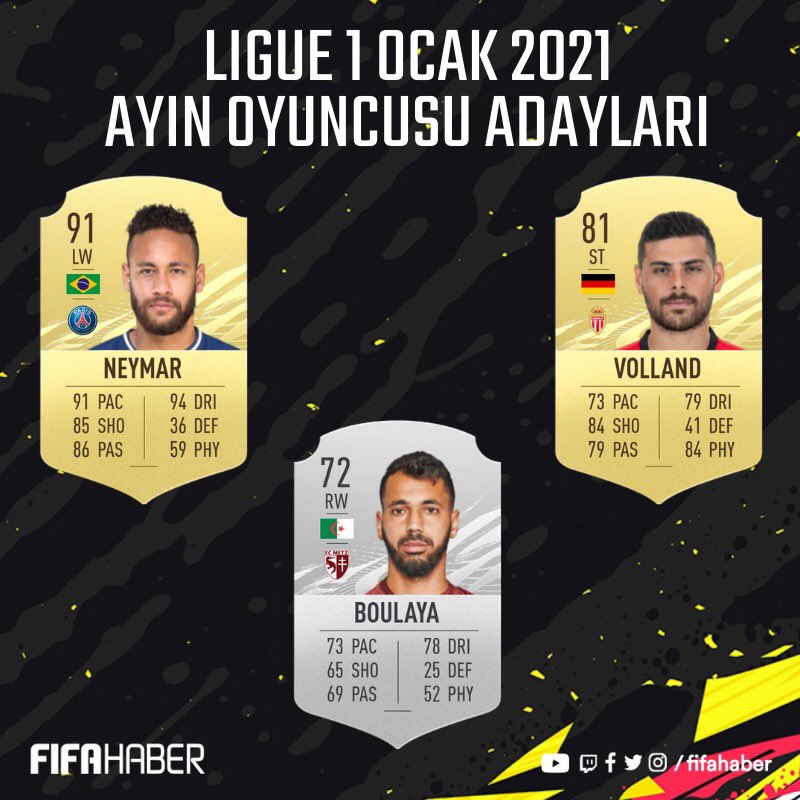 ➡️➡️ Fifa 21'de Premier Lig 🏴󠁧󠁢󠁥󠁮󠁧󠁿 Bundesliga 🇩🇪 ve Ligue 1 🇫🇷 Ocak 2021 Ayın Oyuncusu adayları açıklandı. Sizin oylarınız hangi oyunculara olacak? ➡️➡️

#fifa21 #easports #premierleague #eplpotm #ligue1potm #bundesligapotm #fifaultimate