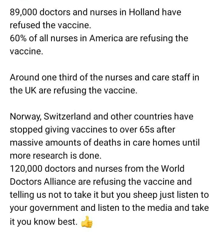 BRAVO: 120.000 doctors and nurses refuse to vaccinate !