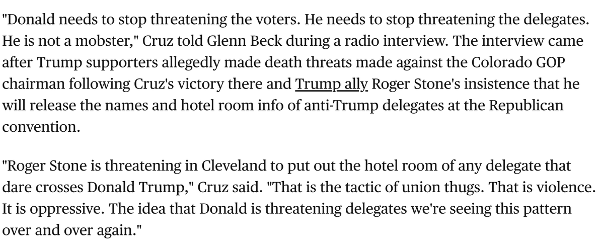 The Cruz quotes from 2016 sure sound like he's warning about 1/6  https://www.cbsnews.com/news/cruz-trump-now-has-a-consistent-pattern-of-inciting-violence/