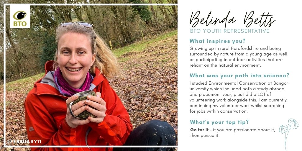 Another of our Youth Representatives, Belinda, was inspired by growing up in rural Herefordshire. As she now looks for a job in conservation, she highlights the value of volunteering and passion: "If you are passionate about it, then pursue it." #February11  @WomenScienceDay