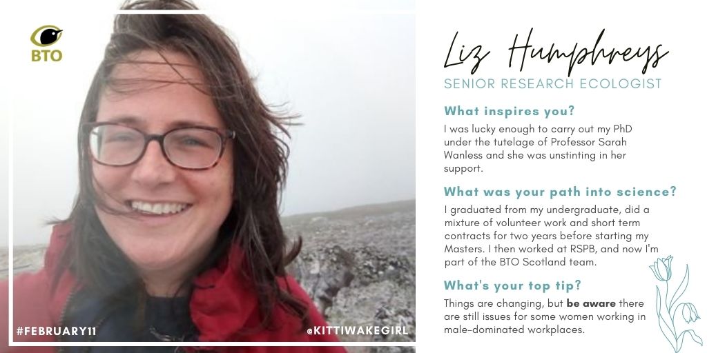 At  @BTO_Scotland, Senior Research Ecologist  @KittiwakeGirl says: "My Biology teacher at school encouraged us to actually think for ourselves, and ask questions rather than regurgitate facts."  #February11  @WomenScienceDay