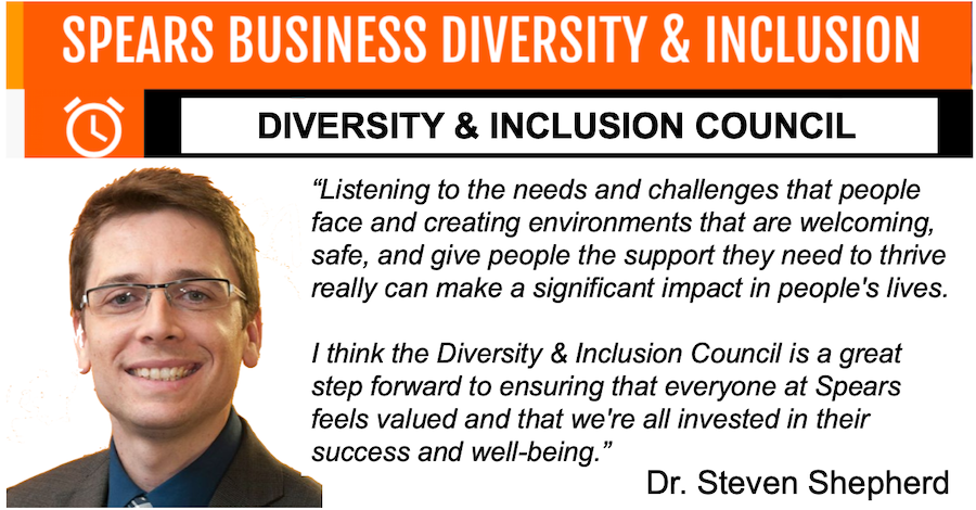We're pleased to announce that Dr. Steven Shepherd will represent the School of Marketing and International Business on the Spears Diversity &amp; Inclusion Council. #DiversityMatters