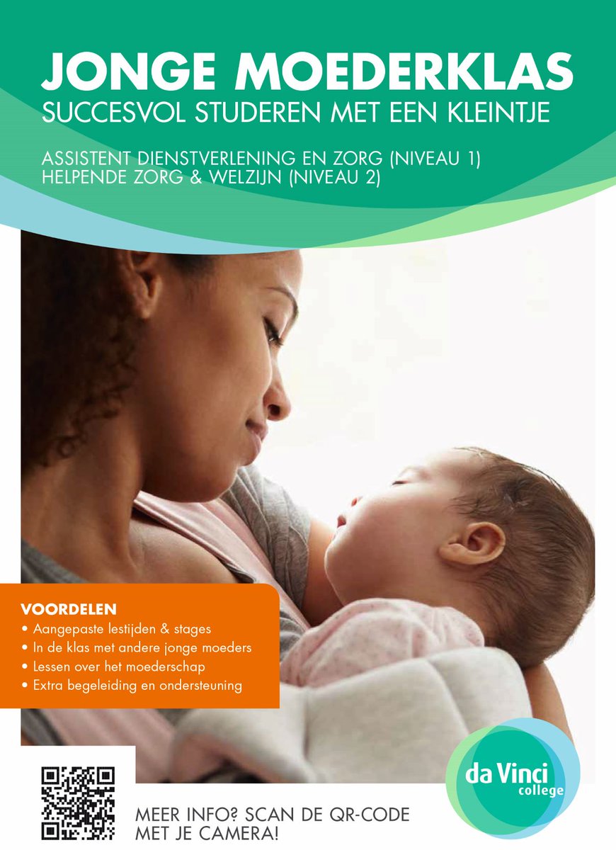 Een diploma behalen is super belangrijk. Maar hoe doe je dat als je al moeder bent? Daar is heel wat power voor nodig! In september start het Da Vinci College met een jonge moederkas voor zorgopleidingen op niveau 1 en 2.  Meer informatie? Kijk op davinci.nl/jongemoederklas.