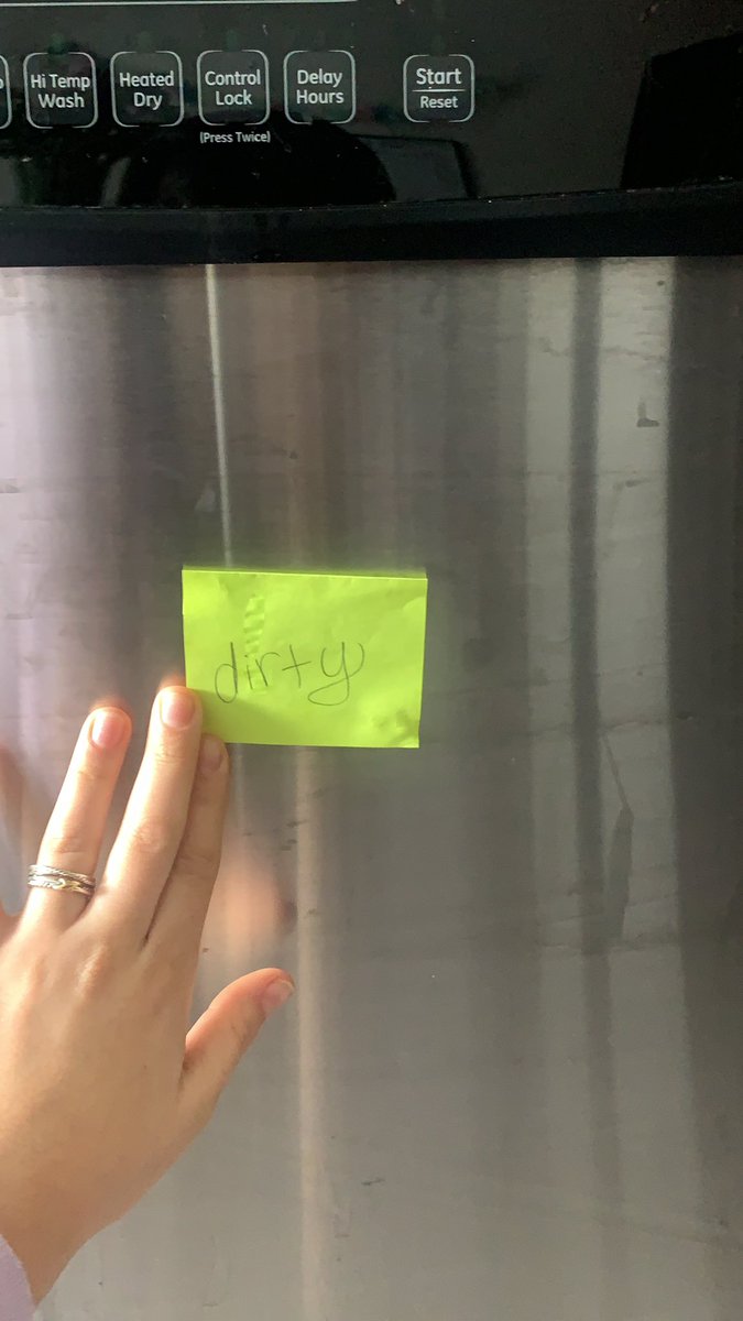 jacicaputo's tweet photo. My roommates and I created our own (in real life) social media. Because our schedules are so different, we like to communicate the status of our dishwasher through this sticky note... even though we have a group chat (and we’re usually on our phones) #NHsmc #reallifesocialmedia https://t.co/kdXvKlVs9I
