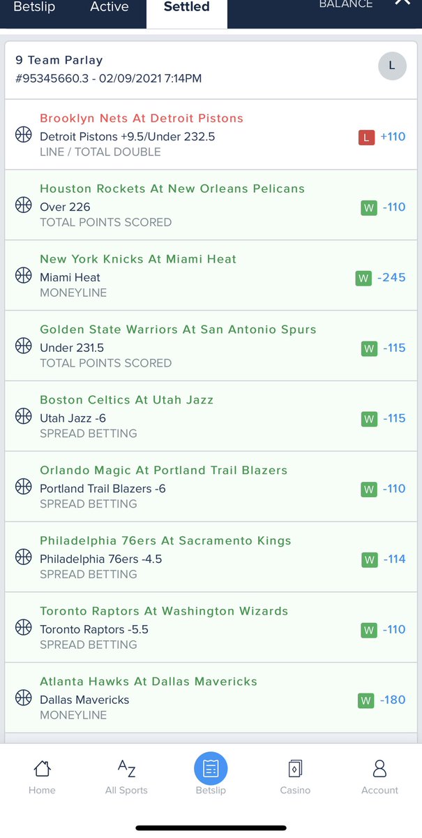 JRiland's tweet photo. Missing a 9 team parlay by half a point just hits different 🤒 https://t.co/d1VoDVD1pX