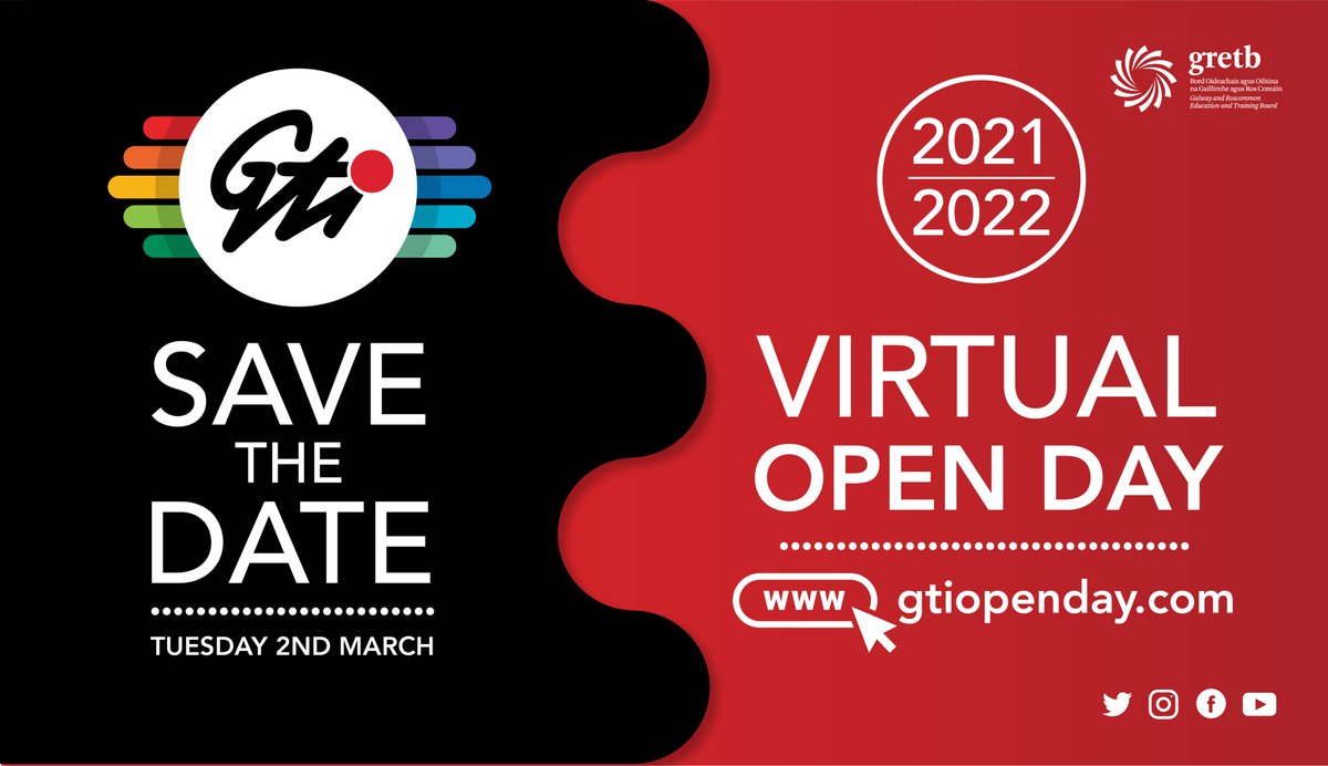 📣Save the Date📣
GTI will host a Virtual Open Day on Tues March 2nd @ gtiopenday.com. Meet with our teachers in our LIVE Q&amp;A Zoom sessions, view student testimonials &amp; find out more about our programmes &amp; progression opportunities. We look forward to welcoming you all.