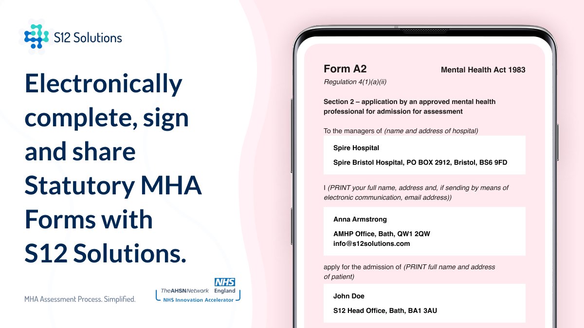 S12Solutions's tweet photo. Our easy to use statutory MHA forms are reducing errors, improving scrutiny, removing the risk of lost paperwork and saving professionals' time. Get in touch if you would like to learn more or organise a demonstration: info@s12solutions.com.
#digitalMHA https://t.co/AulvoKD6pn