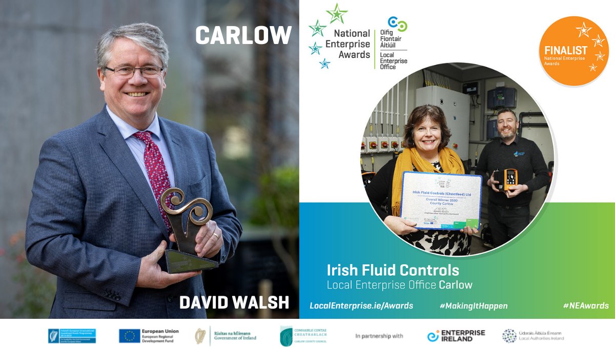 Looking forward to supporting #Carlow at the #NEAwards LIVE at 6pm!
David Walsh is the recipient of the Outstanding Achievement Award &amp; <a href="/irishfluid/">Irish Fluid Controls NOT ON THIS PLATFORM</a> are National Finalists!
Wishing them the very best!
Tune in at localenterprise.ie/awards
#MakingItHappen
<a href="/halo_care/">HaloCare</a> <a href="/Carlow_Co_Co/">CarlowCountyCouncil</a>