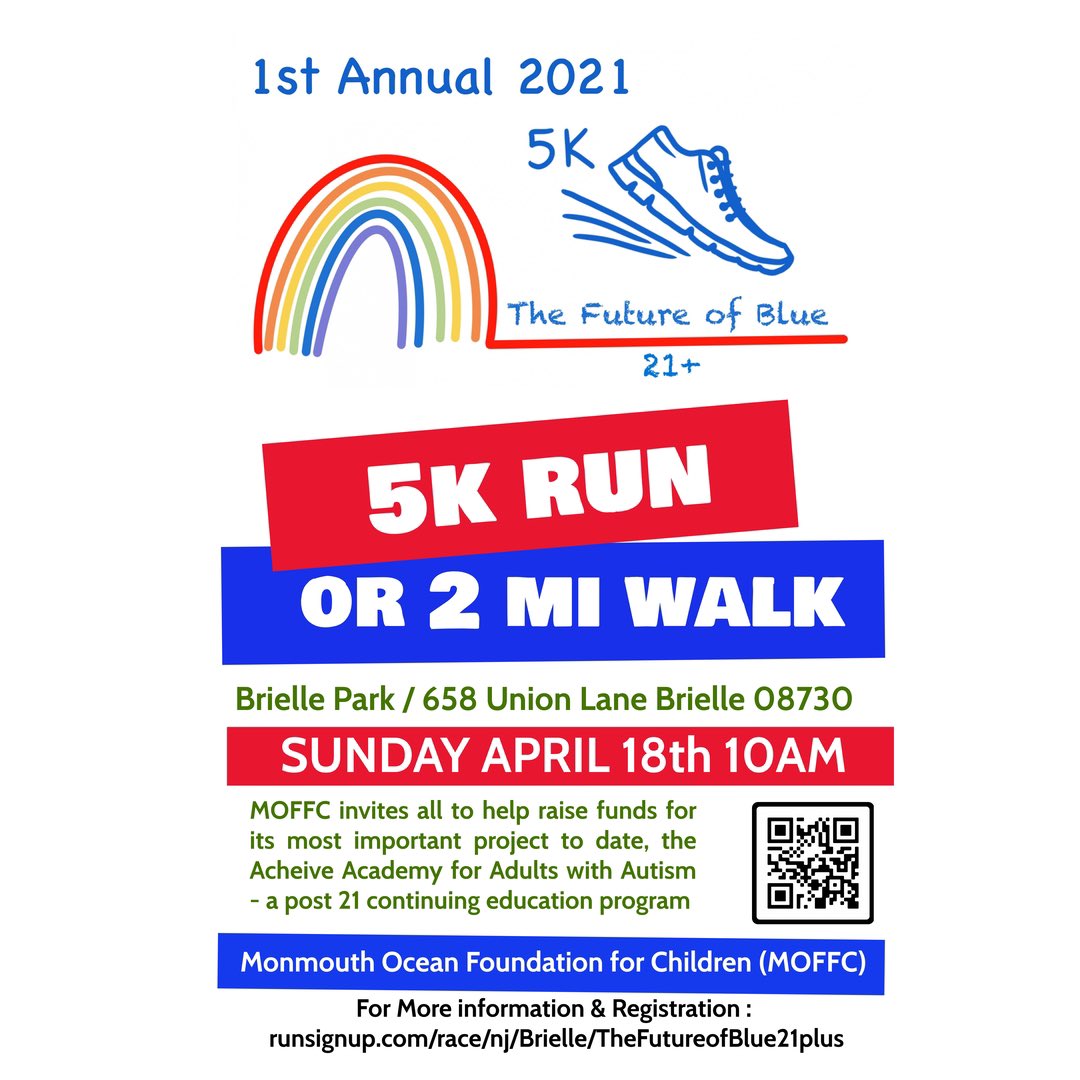 TheShoreCenter's tweet photo. On April 18 @ 10AM, the Monmouth Ocean Foundation for Children is hosting a 5k or 2mi walk to help raise funds for a post 21 continuing education program, Achieve Academy for Adults with Autism. Please consider joining in this event and supporting this vital project! https://t.co/wrH8Risdy6