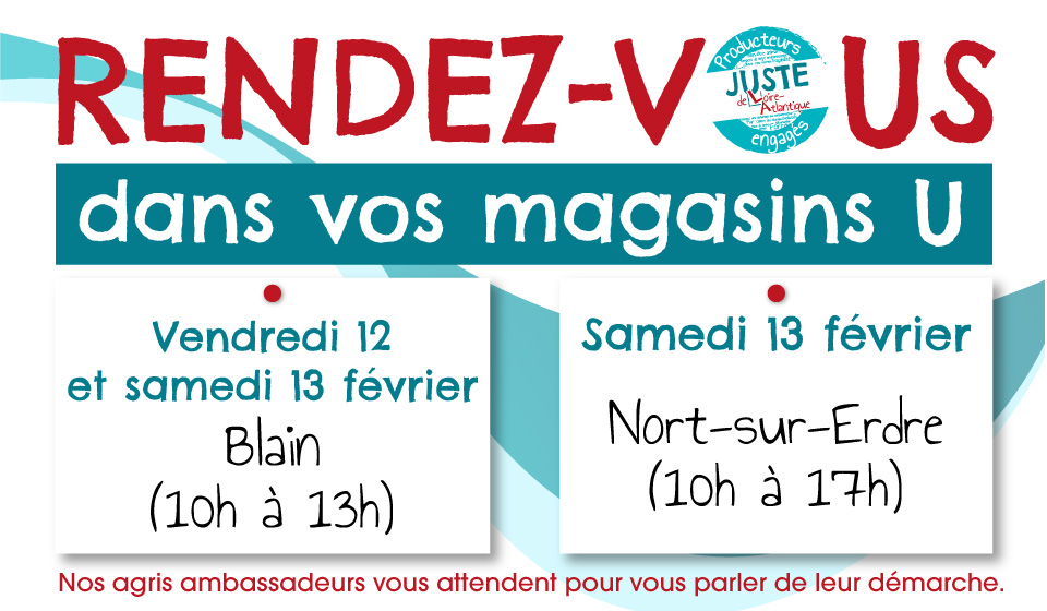 Les agris ambassadeurs #JusteDeLA #loireAtlantique vous donnent à nouveau rendez-vous ce week-end 😊

▶️ Ce vendredi ET samedi au Hyper U Blain
▶️ et ce samedi au Super U Nort-Sur-Erdre

#JusteBien 👍