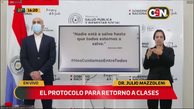 C9NParaguay's tweet photo. 🔴EN VIVO | Informe semanal del @msaludpy
❌ El #Ministro @MazzoleniJulio nos brinda el #InformeSemanal sobre el #COVIDPy y #DENGUEPy "Cada institución debe respetar el protocolo para la vuelta a clases" nos menciona #Mazzoleni 🗣
📺 #C9N: https://t.co/ZjsduBNmVk https://t.co/1RPa3lsm2J