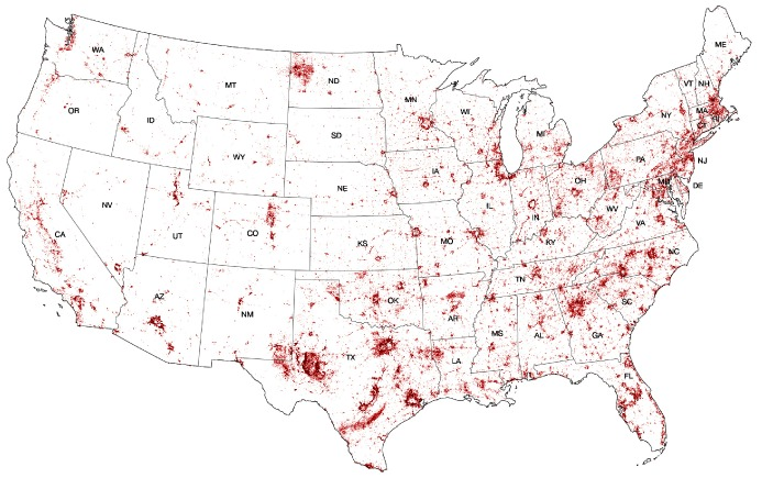 6/ Beyond inequitable economic and neighborhood effects, highway construction facilitates huge amounts of greenfield loss. This map from Descartes Labs used satellite imagery to measure loss over just the past decade.