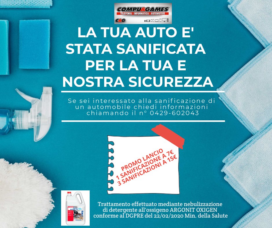 TimCompueGames's tweet photo. 🚨🚨PROMO🚨🚨
Per la sicurezza dei nostri clienti e nostra abbiamo creato questa promo utile a sanificare la tua auto. Chiedi informazioni al reparto Automotive
Info https://t.co/U23oc1Oym2
📞 0429602043 COMPU &amp; GAMES https://t.co/yektOUOrvZ