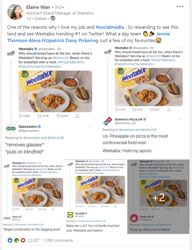Who would have thought that Weetabix would be trending at #1 this week? 🥣

A great example of #marketing fun - well done Weetabix and all the brands that replied! 🙌