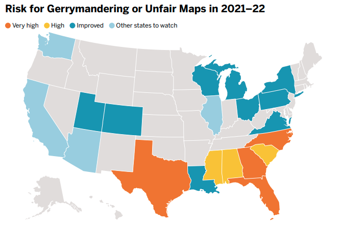 TX, FL, GA & NC are most at risk for extreme GOP gerrymandering, finds  @BrennanCenter This is 1st redistricting cycle in 50 years where states with long history of voting discrimination don't need to get maps approved b/c SCOTUS gutted Voting Rights Act  https://www.brennancenter.org/our-work/analysis-opinion/2021-22-redistricting-cycle-poses-high-risk-racial-discrimination-south