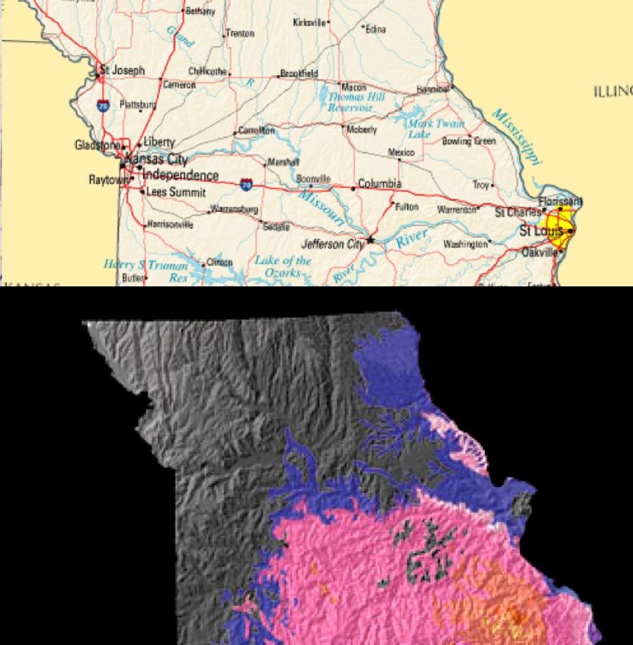 modern roads obscure the geographic facts that our ancestors had to deal with. the land route west of St Louis is barred by multiple rivers and low ridges. the Missouri River became the highway to Kansas City, at the mouth of the Kansas River, where the Missouri turns north.