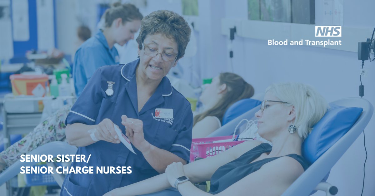 NHSBT are dedicated to making a difference and we need your help to do so. As a Senior Sister/ Senior Charge Nurse at <a href="/NHSBT/">NHS Blood+Transplant</a> you will help us achieve our ambitious goals – and save thousands of lives in the process.

Click here for more info nhsbt.nhs.uk/careers/career…