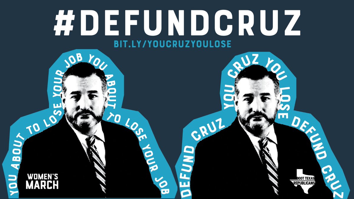 womensmarch's tweet photo. We can end Ted Cruz’s career.

Together with @BootTexasGOP, we’ve sent over 2,000 letters to Cruz’s top donors urging them to end their support.

Let’s keep this momentum going. Help us #DefundCruz: https://t.co/obxzjRg2DL https://t.co/Zxa67iJTy1