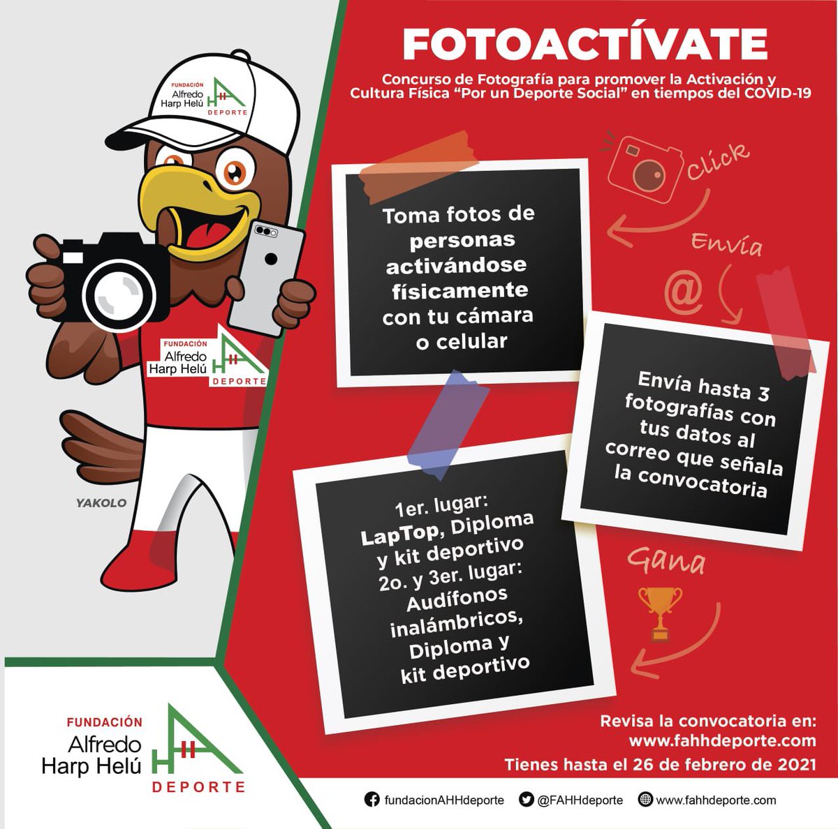 FAHHdeporte's tweet photo. Te invitamos a participar en el Concurso de Fotografía 📸 📱#FotoACTÍVATE y captura con tu cámara o celular momentos de activación física y deporte fomentando el uso de cubrebocas y gana increíbles premios.

Más información en nuestra página https://t.co/CqjhpxQ6Qq https://t.co/8J2xOSmeED