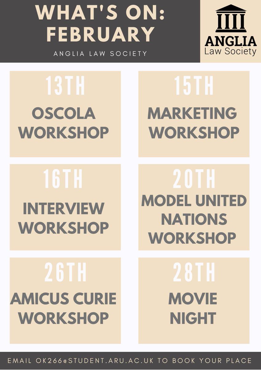 Our February events list. 💁🏼‍♀️ Drop an email to our President, Olga, to book! 💛