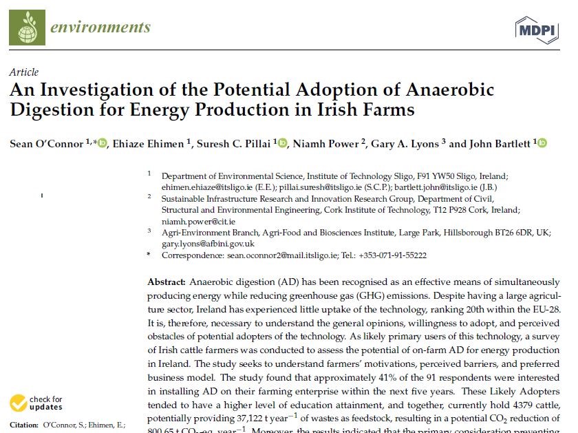 NiamhPower18's tweet photo. So proud of @seanoc90 for the excellent work he has undertaken. Congrats to his supervisory team John Bartlett, @Sureshpillai &amp; Ehiaze Ehimen.  I was delighted to be involved with this paper. Shows great collaboration between @sirig_MTU  @MTU_CivilEng @MTU_Cork &amp; @itsligo 👏👏👏 https://t.co/Li5M2UGfXU