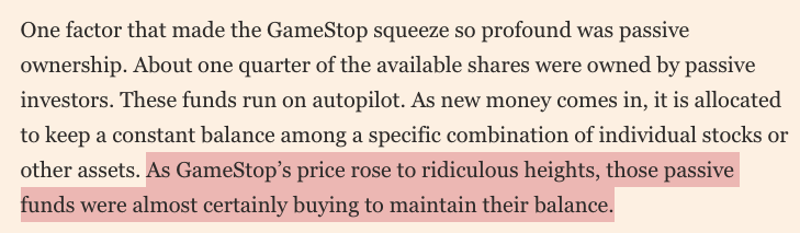 But then he falls into the trap that many others who do not understand passive investing do. This is NOT how passive investing works.