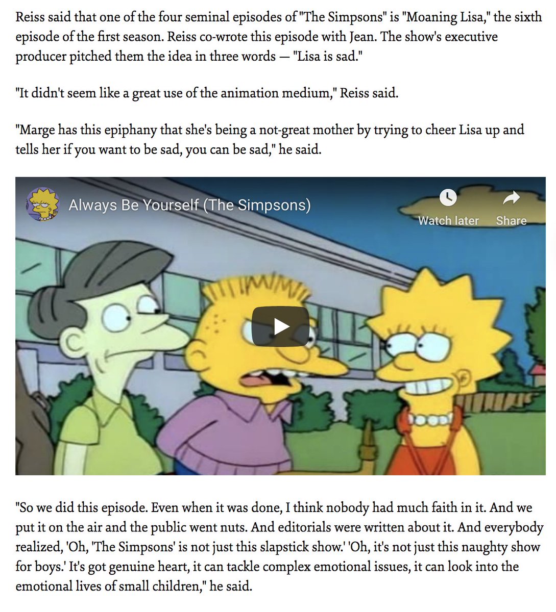 On This Day In Simpsons History Moaning Lisa Was The First Episode Of The Series To Focus On Lisa The Idea For It Was Suggested By The Simpsons Producer James