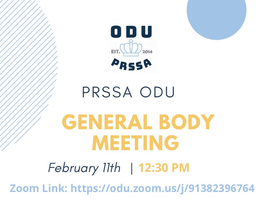 PRSSA_ODU's tweet photo. Hello everyone! Our first meeting of the semester is in 30 minutes! We hope to see you all there🤩 Check the flyer for the zoom link! https://t.co/daEtp1Bqon