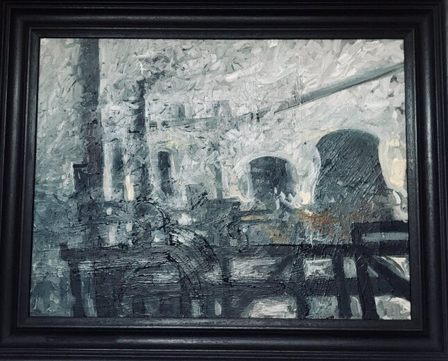 AnnetteWardell's tweet image. “Smoke, Sky, Industry” by #DavidWatson (b 1944). One of the few remaining industrial painters, based in #Middlesbrough #Teesside 💖💖💖 #NorthernArt #NorthernArtists #IndustrialArt #art #painting @Alan_Measles