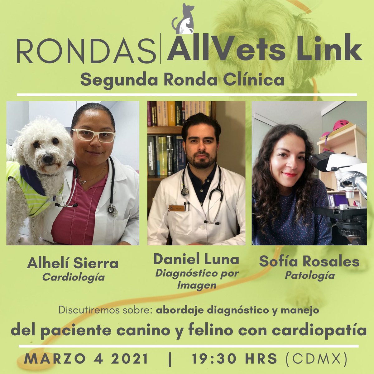 Ya puedes inscribirte en la Segunda Ronda Clínica AllVetsLink.com en esta ocasión discutiremos sobre Cardiología en Perros y Gatos. Nos vemos el próximo 4 de Marzo para platicar con los Expertos en el tema. #MedicinaVeterinaria