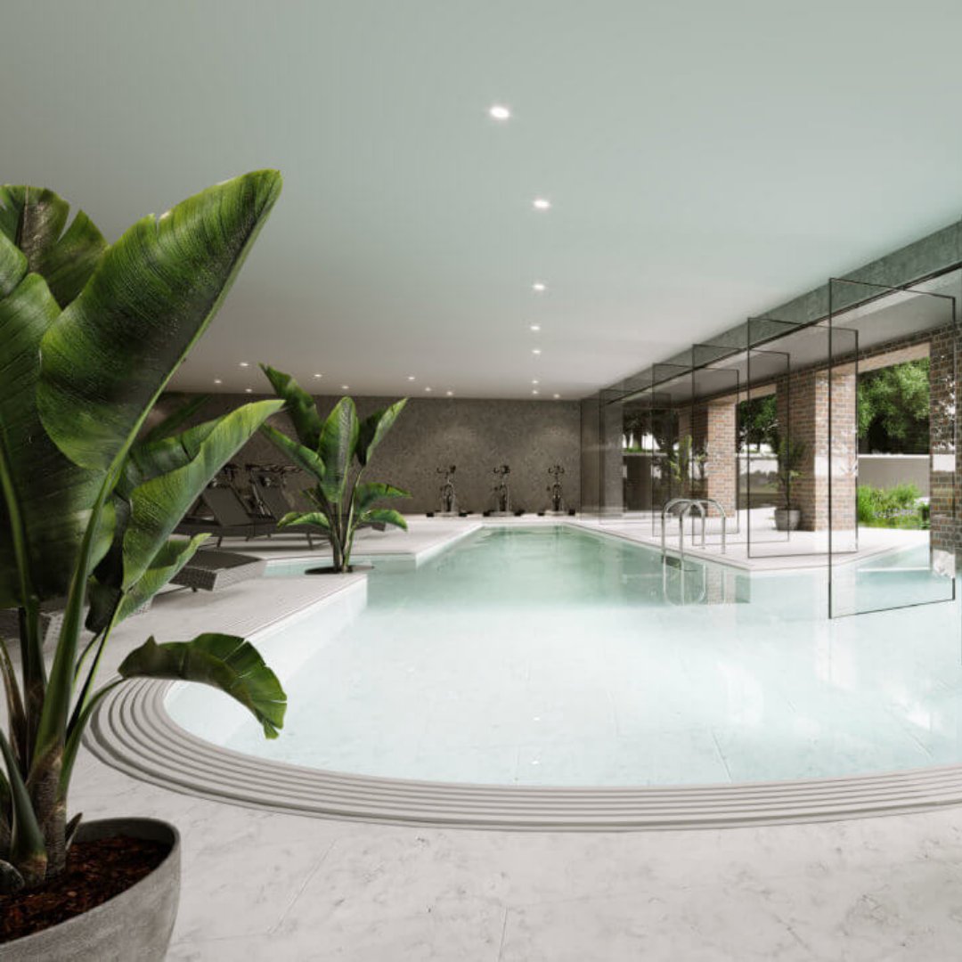 Wellness is a fundamental part of our Middle Yard development. The pool is both indoor and outdoor, so it connects to the landscape: The outside pool is like wild swimming, while the indoor pool is more like a luxurious health club buff.ly/3oULQzD