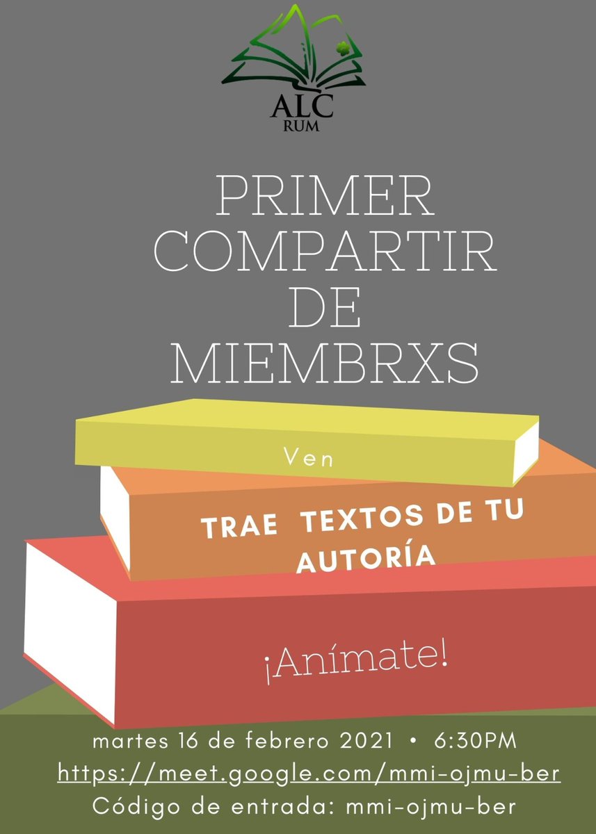 AlcUprm's tweet photo. ¡Saludos!

La ALC empezará este semestre con un Compartir de miembrxs. Discutiremos actividades próximas y compartiremos nuestras propias obras (cuentos, poemas, canciones, lo que sea que hayan creado y deseen lucir), así que esperamos que vengan a disfrutar con nosotres. 🥰 https://t.co/1Ky0ax9s5H