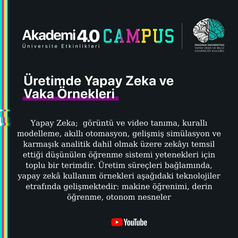 Herkese merhabalar, 17 Şubat saat 15.00'da değerli konuşmacımız Uğur Canbaz ile "Üretimde Yapay Zeka ve Vaka Örnekleri" konusuna değineceğiz.

Peki nedir bu "Üretimde Yapay Zeka ve Vaka Örnekleri" ? Gelin hep beraber göz atalım. 💁

<a href="/akademi40org/">Akademi 4.0</a> <a href="/konzekteknoloji/">Konzek Teknoloji A.Ş</a>