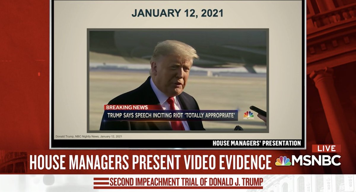 Trump thought his incitement on January 6 was "totally appropriate". Also said man at rally during 2016 election campaign who was assaulted was "appropriate"32/