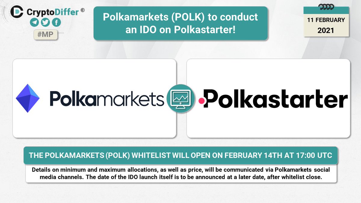 CryptoDiffer's tweet image. ❗️ @Polkamarkets $POLK to conduct an #IDO on @Polkastarter $POLS!

The Polkamarkets $POLK whitelist will open on February 14th at 17:00 UTC. The date of the IDO launch itself is to be announced at a later date, after whitelist close.

👉 polkamarkets.medium.com/polkamarkets-a…