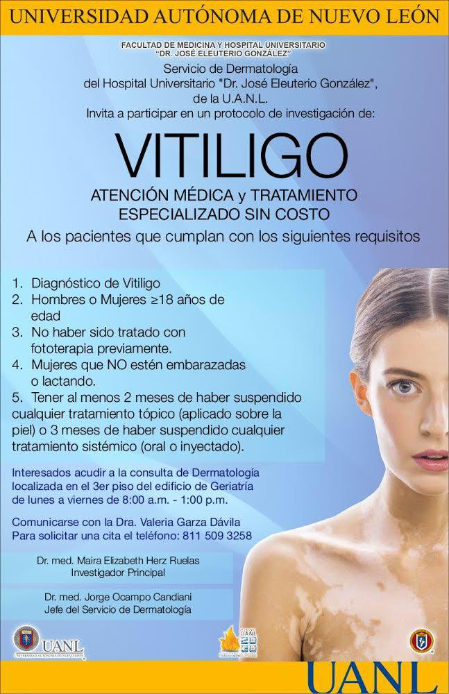 El servicio de Dermatología del Hospital Universitario les extiende la siguiente invitación para participar en un protocolo de investigación a pacientes diagnosticados con VITILIGO.