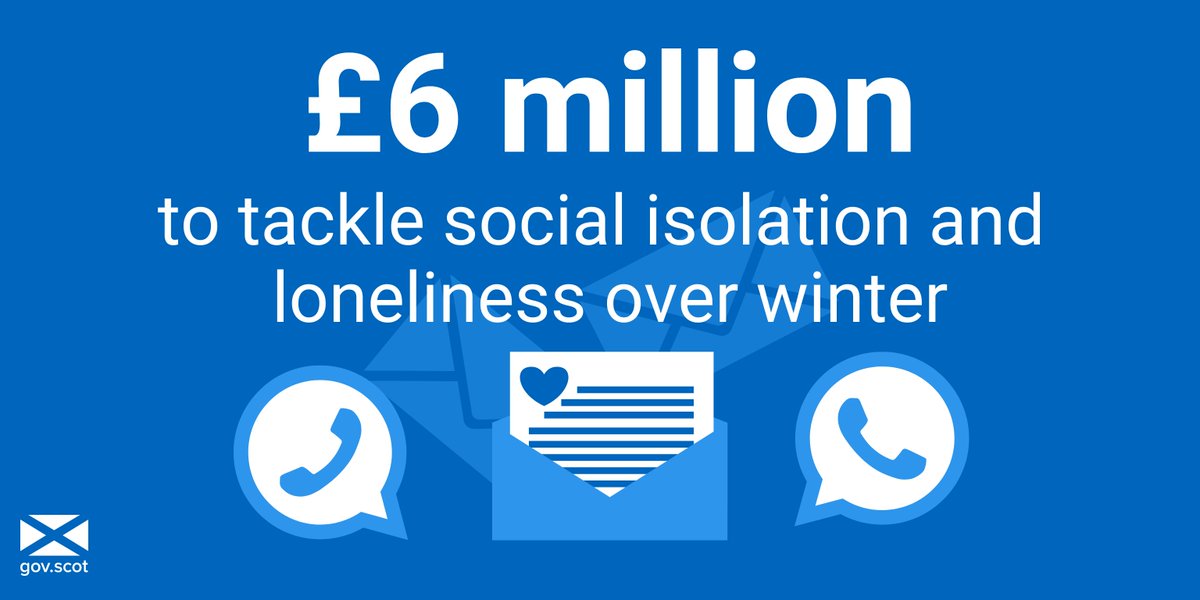 We are investing almost £6 million to support third sector organisations who provide regular friendship, advice and connection to people at risk of social isolation and loneliness over the winter months.Find out more  http://bit.ly/37TYdFR&nbsp;