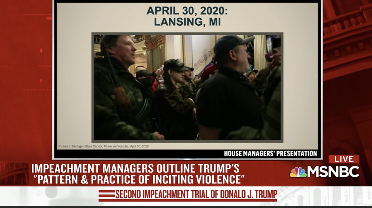 Invading the Michigan state capitol on April 30, 2020 in Lansing was the dry run for January. The mob members shouted "Heil, Hitler" and "Lock her up" about Governor Whitmer after Trump verbally attacked her regularly on Twitter and then told them to "Liberate Michigan" 34/