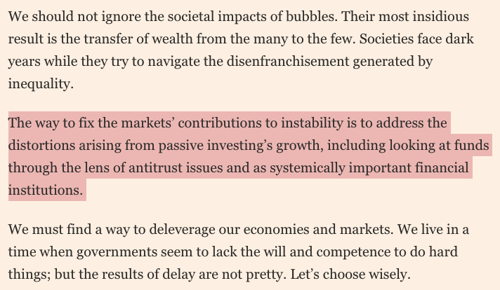 but that has not been different than prior macro risk-off situations. Markets go up and markets go down. His penultimate paragraph is odd. Yes, one should not ignore societal impacts of bubbles. But the rest of the first para there does not necessarily follow.