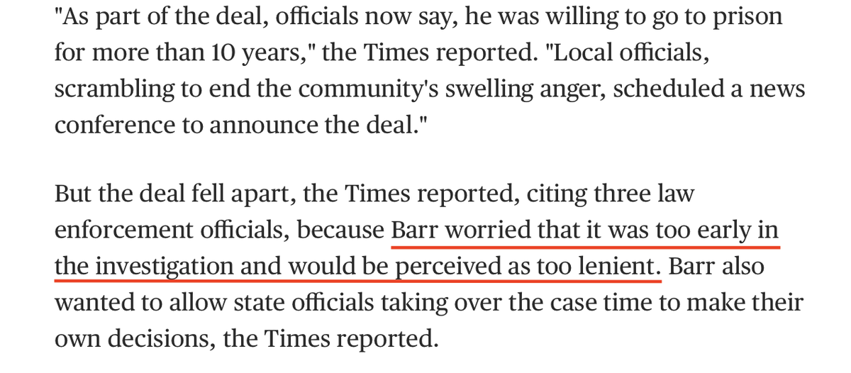 Barr opposed local officials trying to bring Derek Chauvin to justice WHEN THE DEFENDANT AGREED TO A PLEA DEAL. Barr nixed it.And does *anyone* believe Barr was motivated to be seen as sufficiently anti-police brutality in the summer of 2020? 