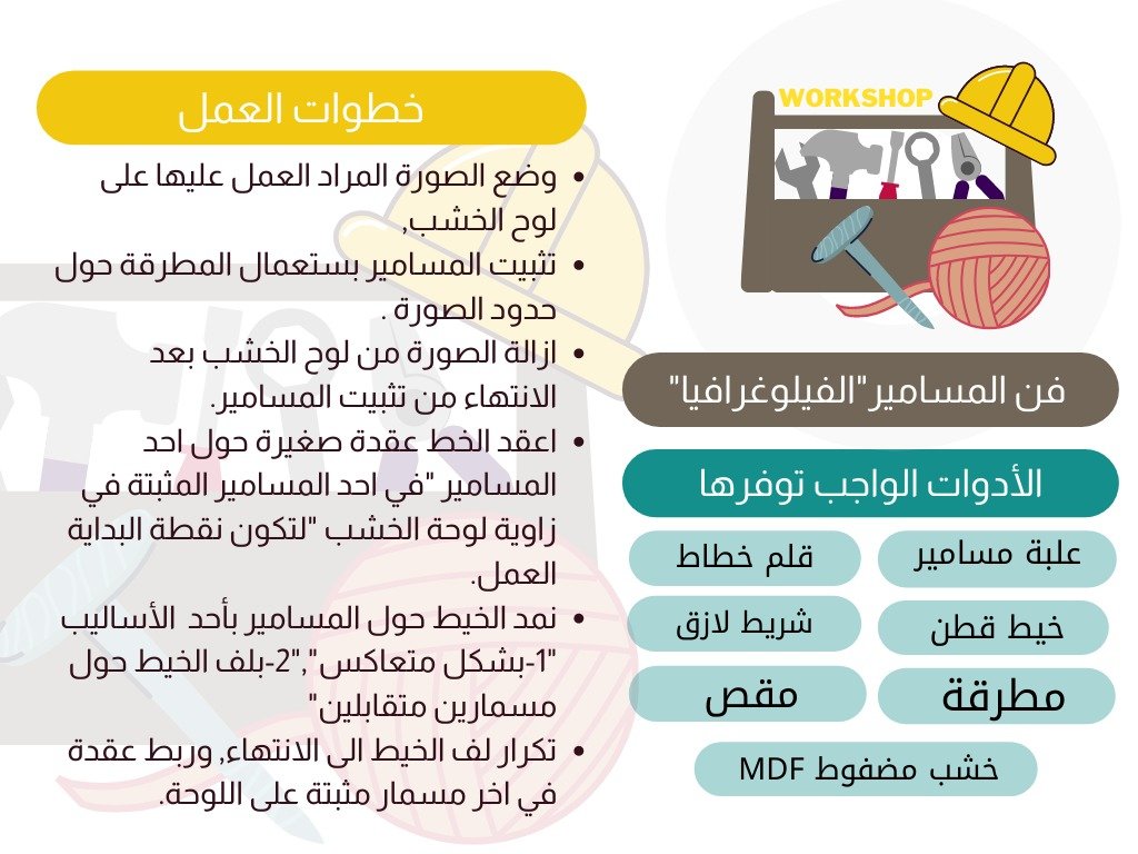 👷‍♀️الادوات المستخدمة، طريقة العمل في
ورشة العمل :فن المسامير" الفيلوغرافيا "🔩⚙️

                        👇👇👇👇👇👇👇