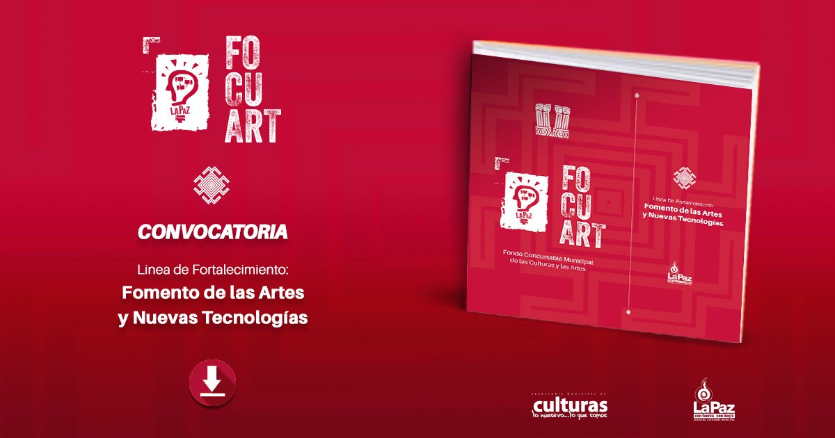 lapazculturas's tweet photo. Lanzamos la cuarta versión del #FOCUART (Fondo Concursable Municipal de las Culturas y las Artes). Participa en la línea de fortalecimiento: Fomento de las Artes y Nuevas Tecnologías. 👇
Convocatoria: https://t.co/ltOfXJQwnm
Anexos: https://t.co/zhvYYdBczX https://t.co/ZQkKnndp2J