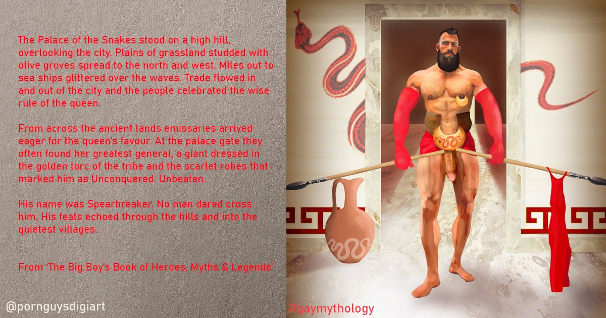 Over the hours spent on this, he turned in my imagination from a Spartan 300 kind of figure to a rich queen's General with a mesmerising talent. #gaymythology #cockartist - what do you think?