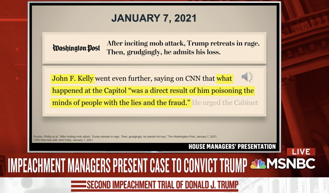 Former chief of staff John Kelly said what happened at Capitol "was a direct result of him poisoning the minds of pepole with the lies and the fraud."57/